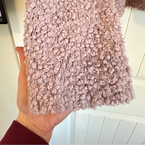 Rose pink cropped turtleneck / cowl neck sweater, nubby teddy fleece super cozy! - Picture 3 of 6
